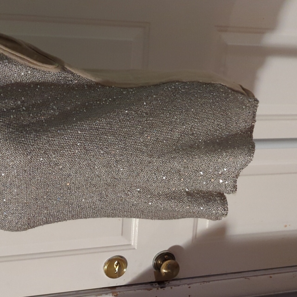 Ann Taylor Loft Sequin Tank Top Tan Silver Large - Picture 3 of 10